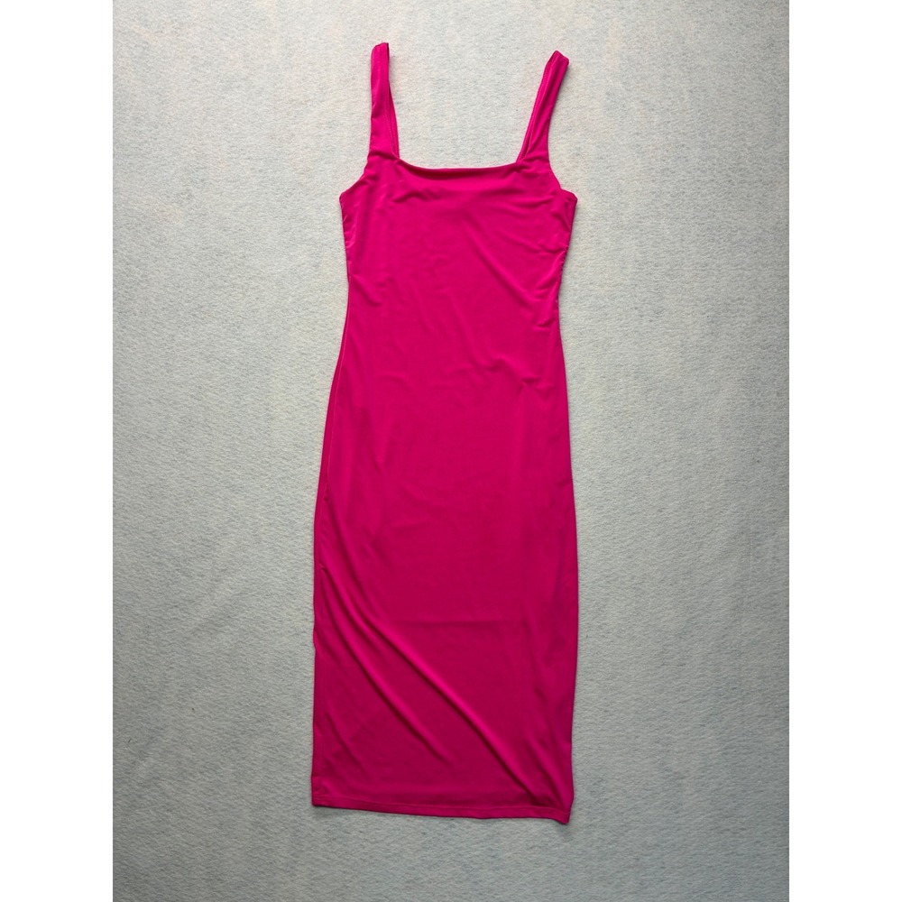 Gaze Modern Midi Dress Barbiecore Aesthetic Square Neck - M Pink